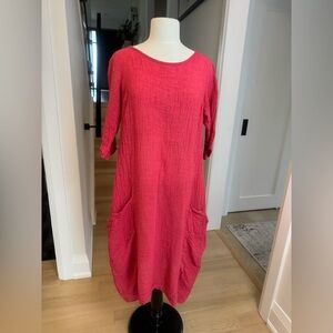 NWOT LUUKAA Coral Red Linen Dress Relaxed Fit Pocket Dress – Size 3